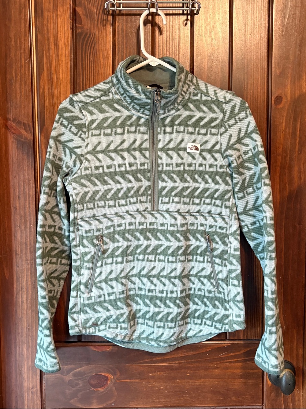 The North Face Blue Green Patterned Half-Zip Fleece XS